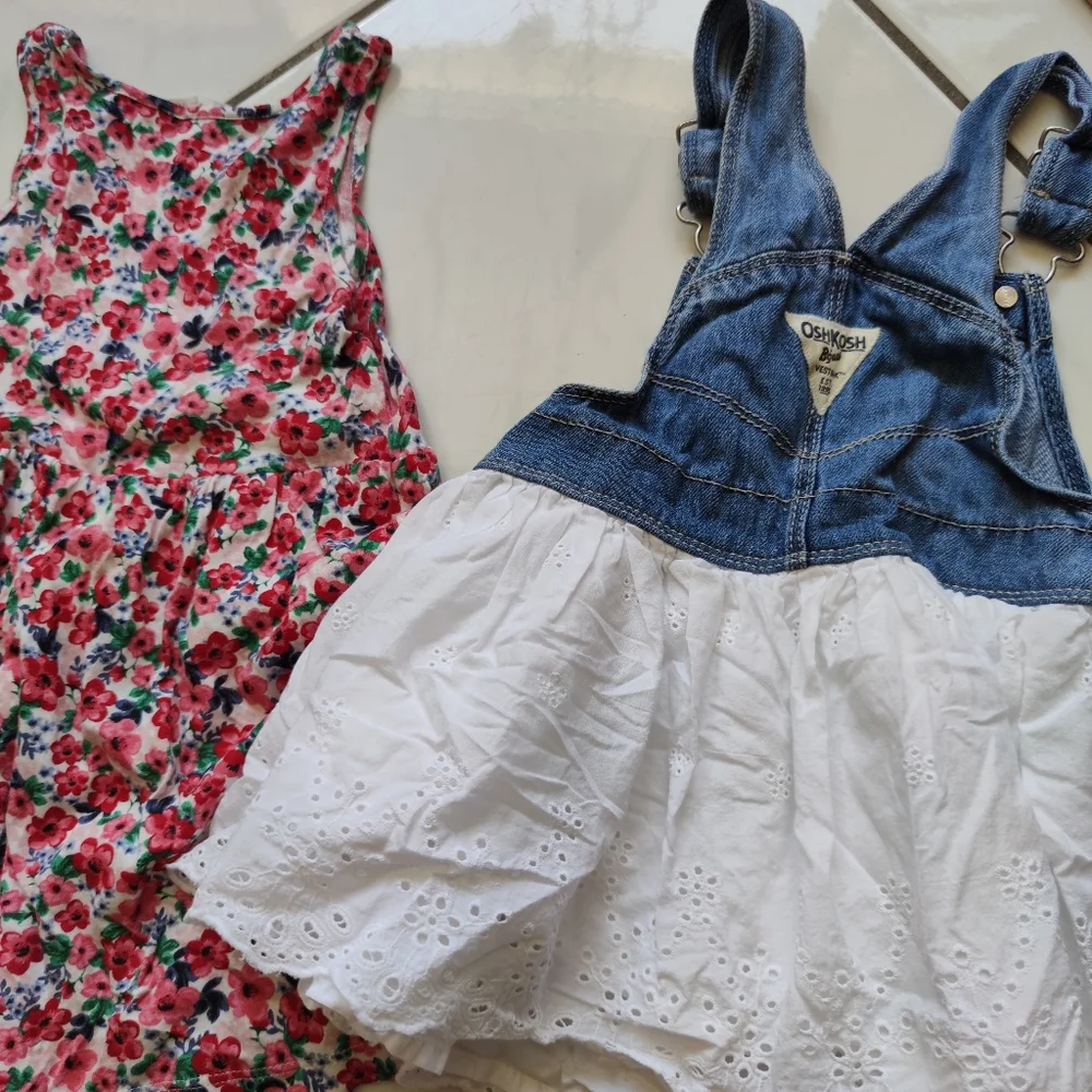 Oshkosh H&M 💜 2 Dress Floral Demim Eyelet Jumper
